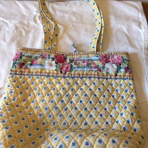 Vintage Vera Bradley “Elizabeth” patterned tote, yellow and blue with roses